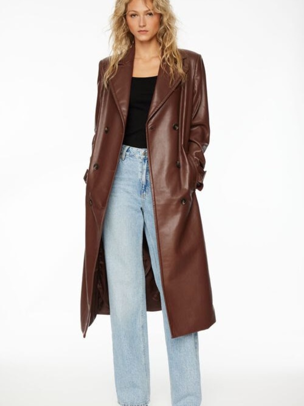 Dynamite Military Faux Leather Trench Coat